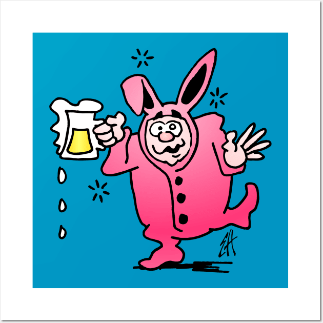 Drunk in a pink bunny suit Wall Art by Cardvibes